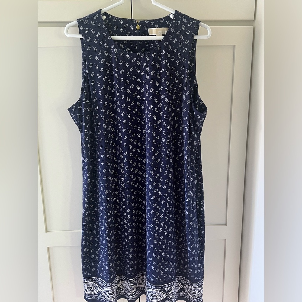 Michael Kors Navy Paisley Sleeveless Shift Dress XL